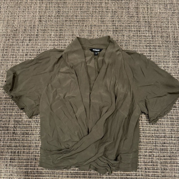 Express Olive Green Crop Top - Picture 1 of 4